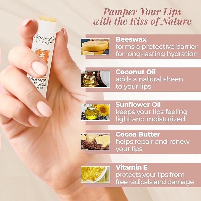 100% Natural Lip Balm Set, Hydrating and Moisturizing Beeswax Natural Flavor Assortment, Lip Moisturizer for Dry Lips, Cocoa Butter, Petroleum Free, 8 Count, 2 Pack