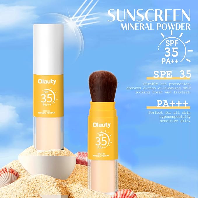 Mineral Sunscreen Setting Powder, SPF 35, Translucent Setting Brush Powder for Face, Long Lasting Oil Control Matte Loose Powder, Lightweight, Breathable (02# Medium)