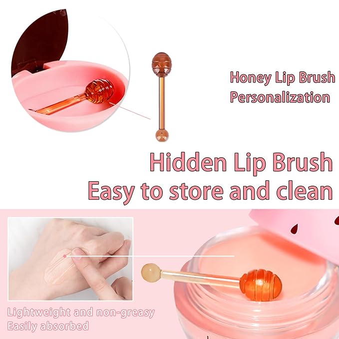 3 Pcs Bee Lip Balm Honey Pot, Honey Strawberry Apple Lip Mask Overnight, Moisturizing Lip Sleeping Mask, Hydrate Repair Prevent Dry Cracked Lip Exfoliator Lip Care (Honey+Strawberry+Apple Lime)