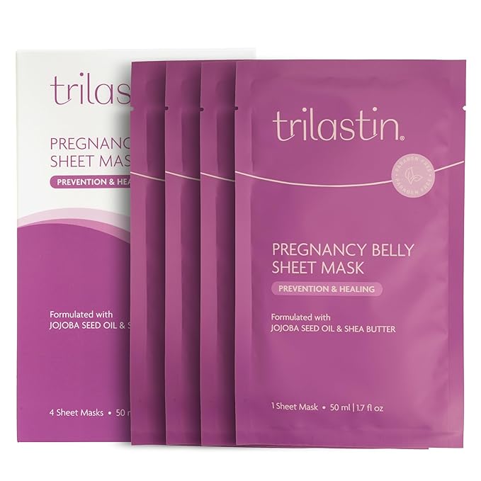 TriLASTIN Belly Masks - Belly Masks for Pregnant Women - Hydrating & Soothing for Itchy Skin - Reduces Stretch Marks - Safe for Sensitive Skin - Paraben & Phthalate-Free - Made in USA - 4 Pack