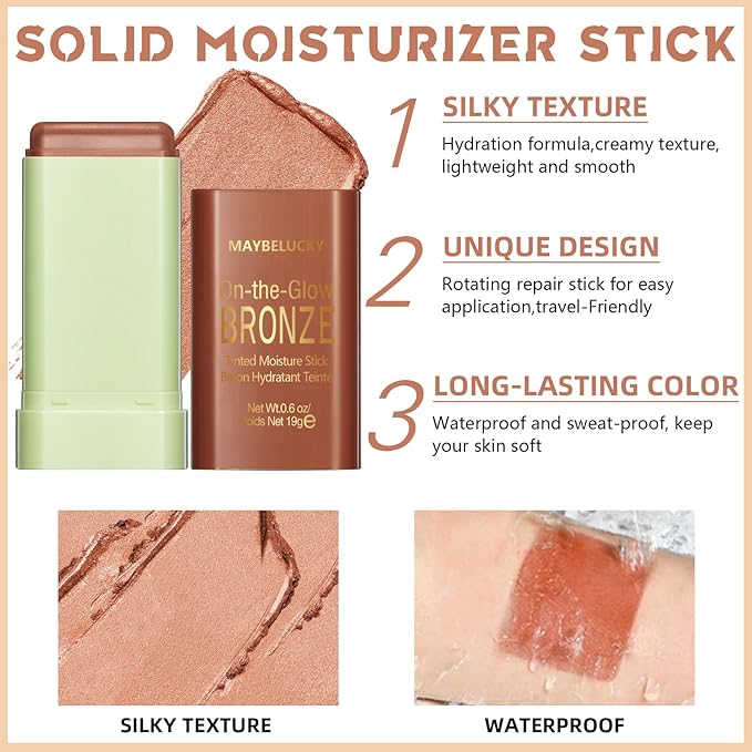 Cream Contour Stick for Cheeks Tint, Multi-Use Makeup Highlighter Blush Bronzer Stick, Natural Glow Solid Moisturizer Stick Blendable Illuminator On-the-Go Shimmer Cream Contour Makeup-03