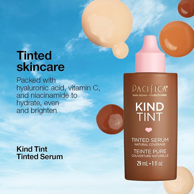 Pacifica Beauty Kind Tint Tinted Serum, Skincare, Vegan Collagen, Hyaluronic Acid, Vitamin C, Niacinamide, Caffeine, Hydrating, Lightweight Foundation, Natural Dewy Skin, Shade 13, 1 fl oz (1 Count)