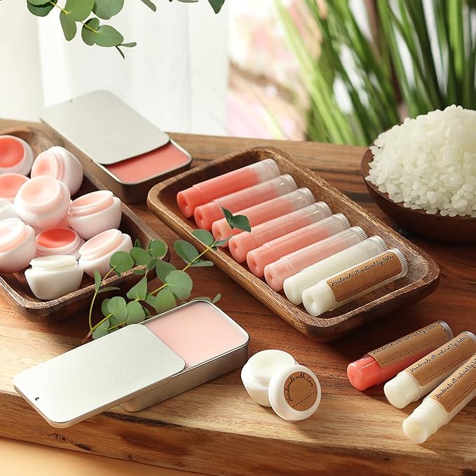 CraftZee Lip Balm Making Kit - DIY Lip Gloss Kit with Natural Beeswax Base, Shea Butter, Sweet Almond Oil, Essential Oils, Tubes, Jars & More Craft Kit For Adults