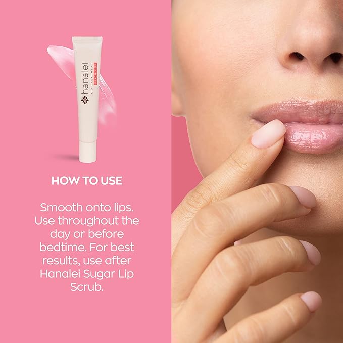 Hanalei Lip Treatment for Dry, Chapped Lips – Intensive Overnight Moisturizer with Kukui Oil, Shea Butter & Grapeseed Oil – Hydrating Balm for Healing Cracks – Peach Pink Tint, 15g – Cruelty-Free
