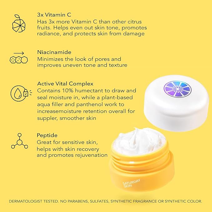 Saturday Skin Yuzu Eye Balm Vitamin C Wide lluminating Under Tight Eye Cream Korean Niacinamide Caffeine for Wrinkles Puffy Eyes Dark Circles Moisturizing Hydrates Anti Aging for Women (15ml)