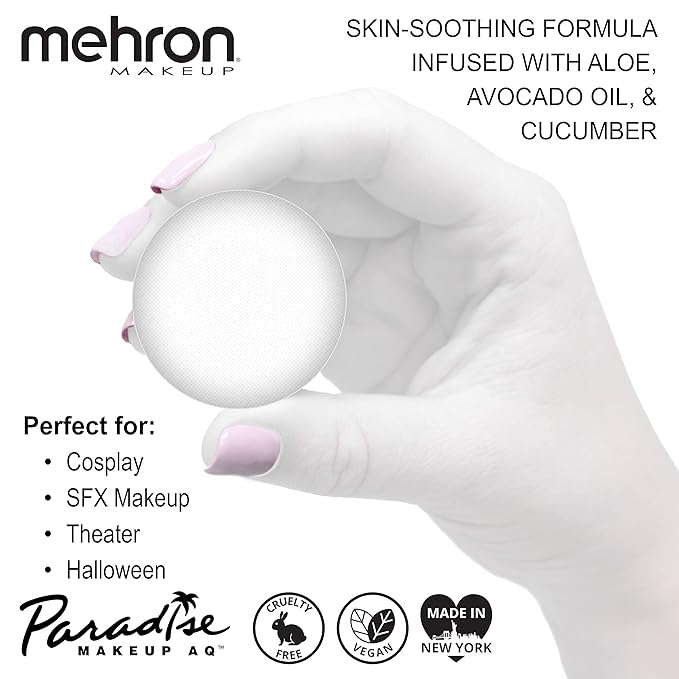 Mehron Makeup Paradise Makeup AQ Refill Size | Stage & Screen, Face & Body Painting, Beauty, Cosplay, and Halloween | Water Activated Face Paint, Body Paint, Cosplay Makeup .25 oz (7 ml) (White)