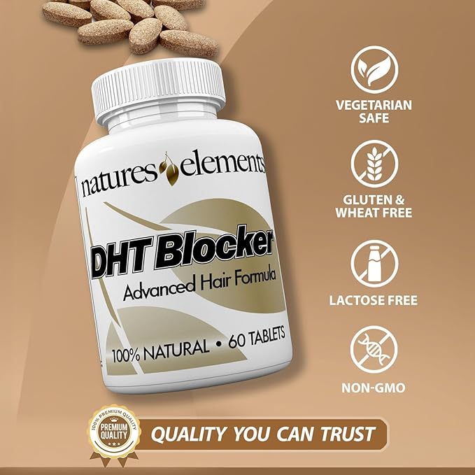Natures Elements DHT Blocker – Herbal Formula with Saw Palmetto, Fo-Ti & Beta-Sitosterol – Supports Hair Regrowth & Gray Hair Reversal – Non-GMO, Vegetarian - 60 Tablets - Pack of 3