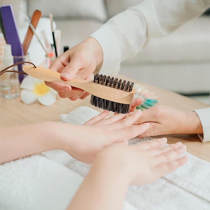 Takavu Horsehair Nail Brush, Natural Wood Handle, Nail Cleaning Brush for Scrubbing Fingernail Toenail Hand Feet, Dual Sided for Regular Manicure Nail Care Hygiene