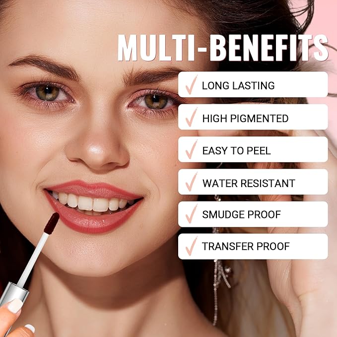 Lip Stain - Lip Liner Stain, Long Lasting Peel Off Lip Stain, Natural Peel Off Lip Liner Stain with Tweezer, Easy to Use, Waterproof, Smudge-proof, Transfer-proof, Rose