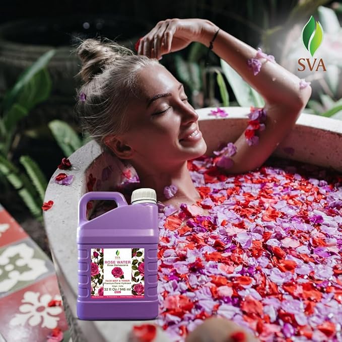 SVA Rose Water - 32 Fl oz - Refreshing Rose Water Spray for Skin Care, Skin Hydration, Bath, Soaps, Haircare & Aromatherapy