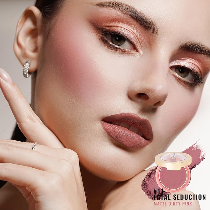 OULAC Blush Makeup Powder Mauve| Natural Matte Blush Cool Tone Skin Light Meidum | Buildable & Light Weight Smooth| Cruelty-Free Blush Vegan | 4.8g 11 Fatal Seduction (Mauve Wood Color)