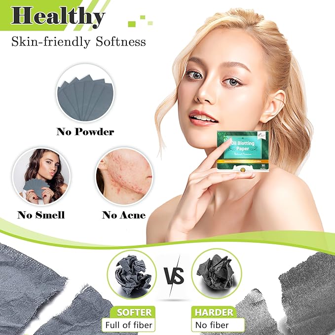 Natural Premium Oil Blotting Paper for Oily Skin with Bamboo Charcoal,26% Larger Oil Blotting Sheets for Face,Makeup Friendly Oil Absorbing Sheets 600 Sheets