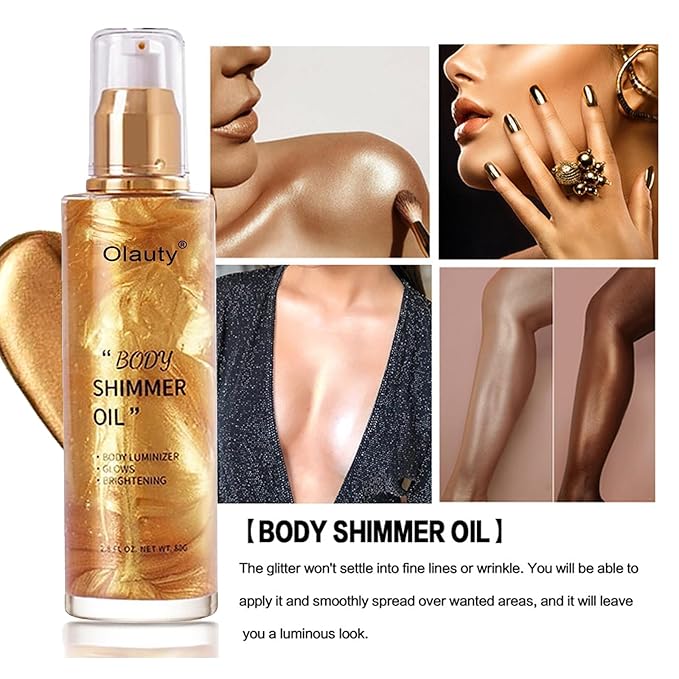 Shimmer Body Oil,Face and Body Liquid Luminizer,Waterproof Moisturizing Light Shimmer Glow Illuminator,Smooth Body Shimmer,Liquid Highlighter Makeup (Golden Brown)