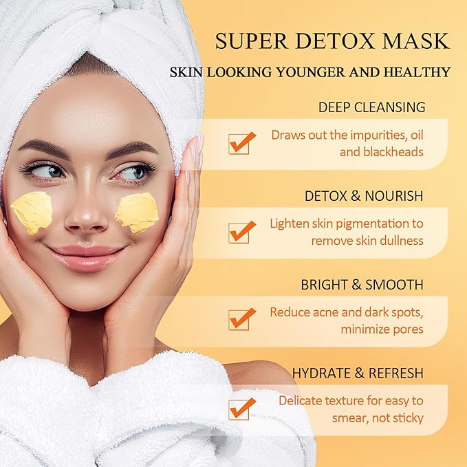 Vitamin C Face Mask with Kaolin Clay and Turmeric for Dark Spots, Dull Skin, Skincare Facial Mask for Controlling Oil and Refining Pores 5.29 Oz