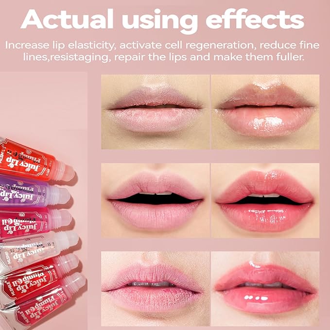 Lip Plumper Gloss 3 Colors Set, Spicy Natural Roll On Lip Plumping Oil and Pout Lip Plumper, Lifter Gloss, Enhancer for Fuller Booster Balm Moisturizing Hydrating & Nourishing Lip Glaze(A)