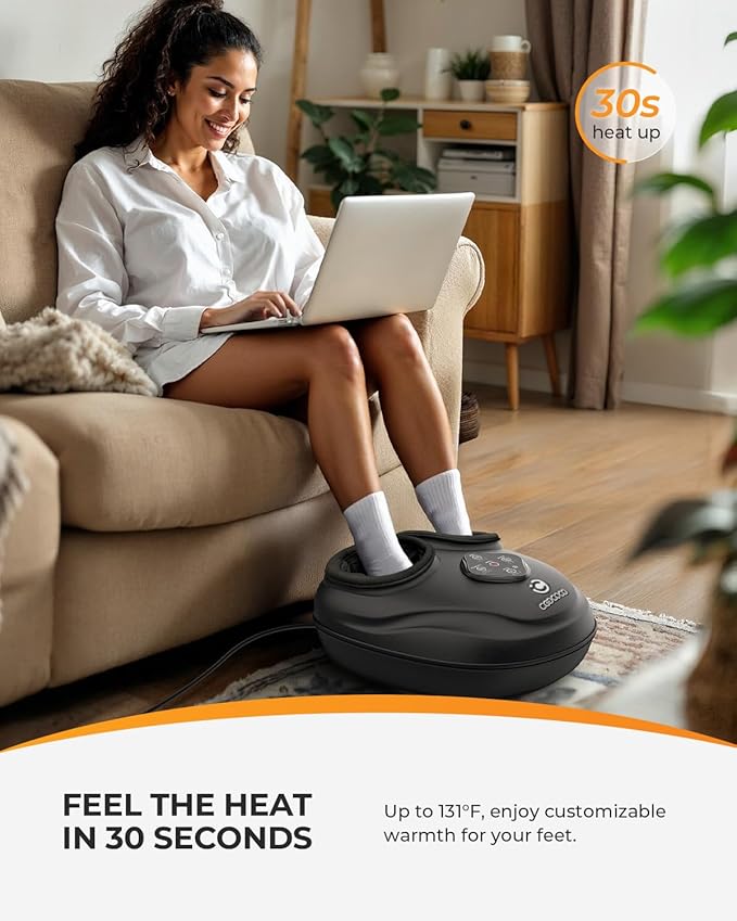 CooCoCo FSA Eligible Foot Massager with Heat, Upgraded Shiatsu Feet Massager for Plantar Fasciitis, Neuropathy, Gifts for Women Men Mom, Feet Massage Machine with Kneading, Compression, Size 14