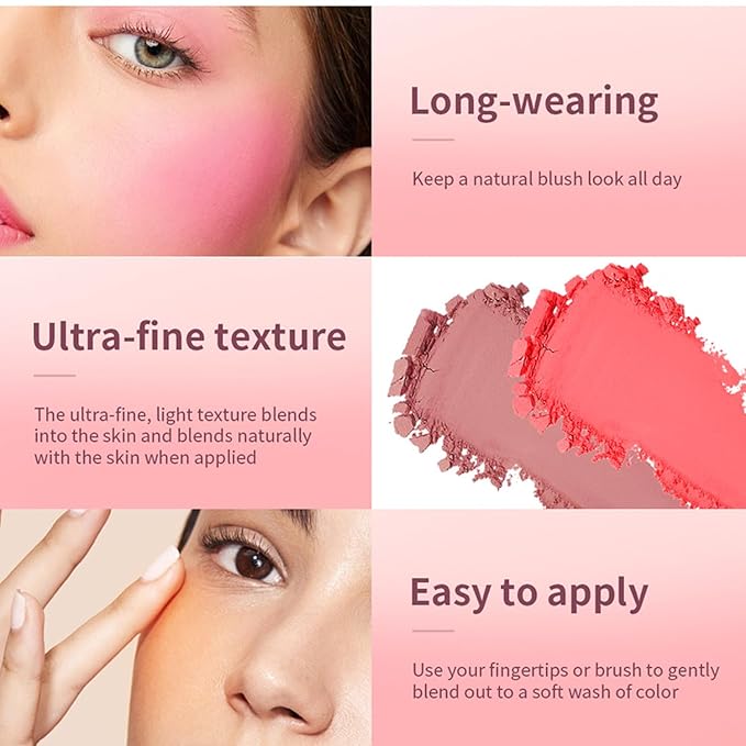 MAEPEOR Embossed Blush 6 Colors Smooth Blendable Face Blush Long-Lasting Natural Look Blush Powder Blush for Cheeks (04 Coral)