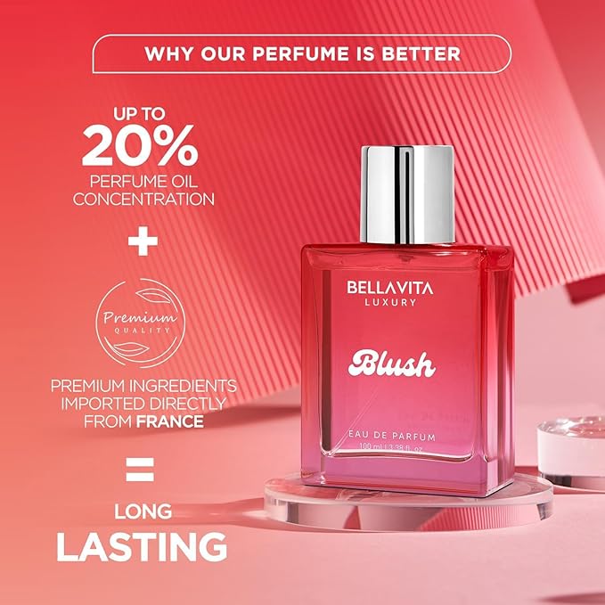 BELLAVITA Luxury Blush Perfume for Women 100ml | Notes of Red Fruits, Moss, Vanilla and Sandalwood | Long Lasting Perfume for Woman | Premium BlushMusky, Fruity and Woody Fragrance for Women