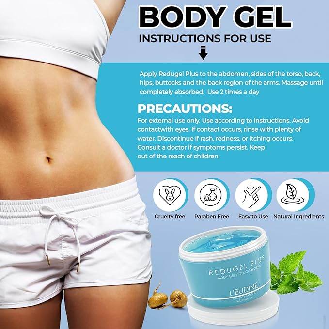 L’EUDINE Redugel Plus Skin Tightening Cream for Body, Firming Cream with Mint Oil, Field Horsetail, Marine Algae, Maca Extract, Skin Firming and Tightening Lotion – 8oz