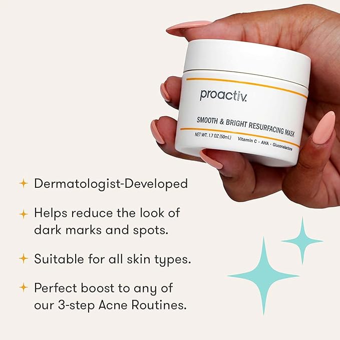 Proactiv Smooth & Bright Resurfacing Vitamin C Face Mask - Targets Post Acne Dark Marks, Hyperpigmentation, Rough Texture, Formulated for Acne-Prone Skin, 1.7 Oz