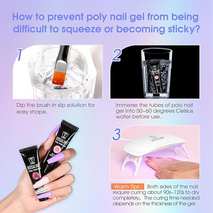 ROSALIND 28 Colors Poly Nail Gel Kit With Mini Lamp - Clear Neon Starter Kit for Beginners, Halloween, Spring, Summer With Everything