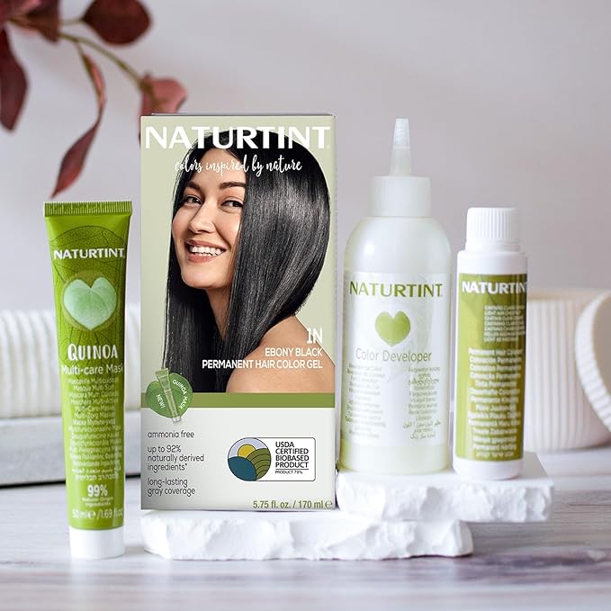 Naturtint 1N Ebony Black Permanent Hair Color (Pack of 6), Ammonia Free, Vegan, Cruelty Free, up to 100% Gray Coverage, Long Lasting Results (Packaging may vary)