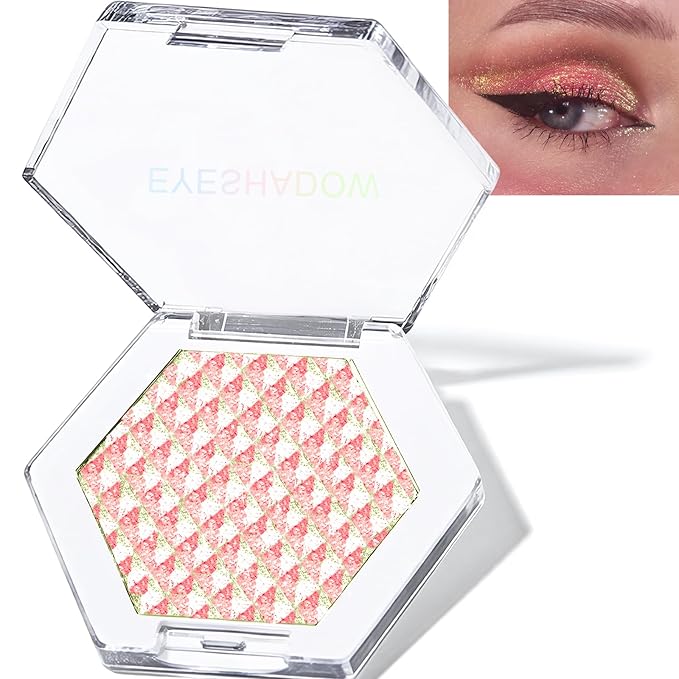 Rose Gold Glitter Eyeshadow Palette, Multichrome Chameleon Cream to Powder Eye Shadow, Color Shifting Holographic Eyeshadow Shimmer Inner Corner Eye Brightener Highlighter Makeup