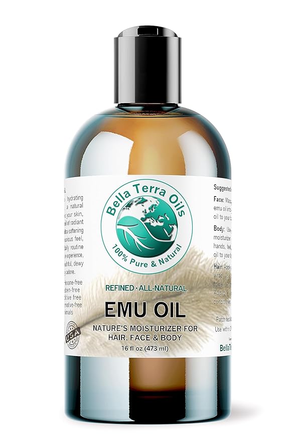 Emu Oil 16 oz 100% Pure Fully Refined Organic Undiluted - Bella Terra Oils