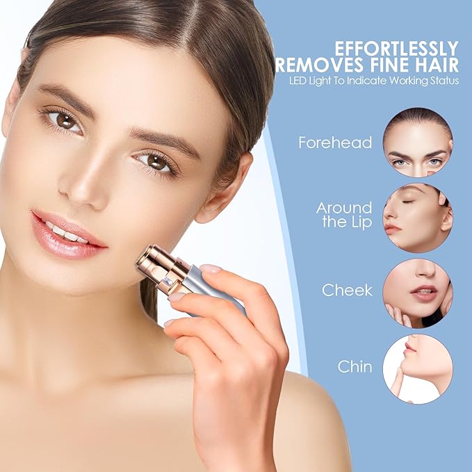 Eyebrow & Facial Trimmer: 2 in1 Rechargeable Facial Hair & Eyebrow Shaver - Painless LED Light (Sky Blue)