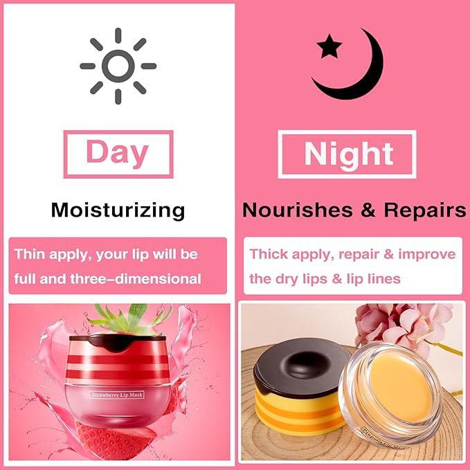 Lip Balm Honey Pot, Honey & Strawberry Lip Mask Propolis Moisturizing Lip Balm with Stick, Hydrating & Prevent Dry and Cracked Lip(2 Pcs)
