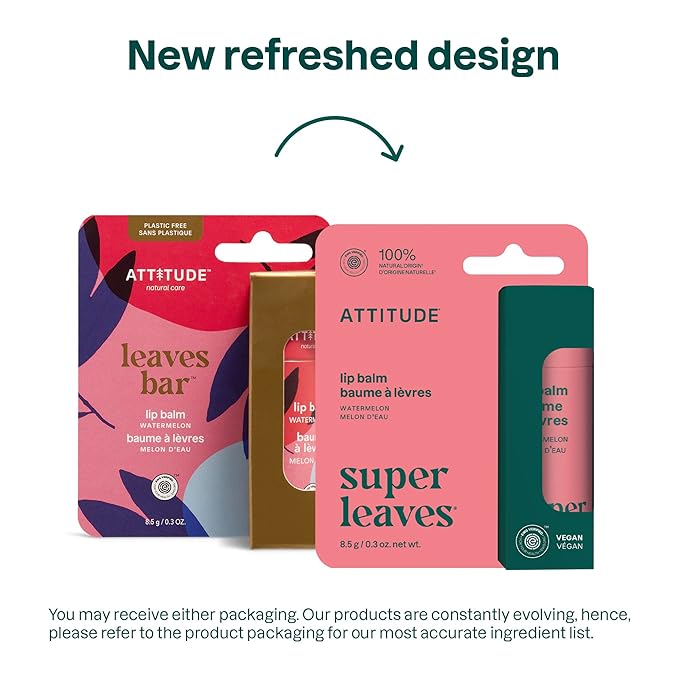 ATTITUDE Plastic-free Lip Balm, EWG Verified Plant- and Mineral-Based Ingredients, Vegan and Cruelty-free Personal Care Products, Watermelon, 0.3 Oz