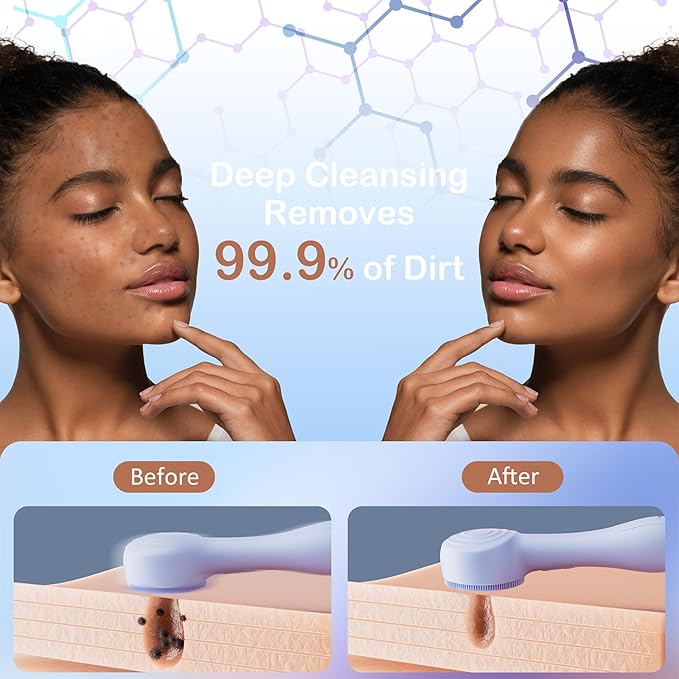 Facial Cleansing Brush Silicone Face Scrubber Waterproof Rechargeable Exfoliator Massage Device for Men & Women, Deep Pore Cleansing, Exfoliating, Removing Blackhead Electric Face Scrub Brush (Blue)