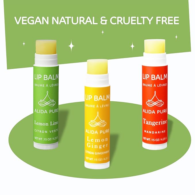 Citrus Lip Balm Collection, Vegan Lip Balm Set, Bees Wax Free, Coconut Oil Free, Avocado Oil, Organic Jojoba Oil, Vitamin E, Natural Moisturizer For Dry Cracked Lips, 3 Tube Set