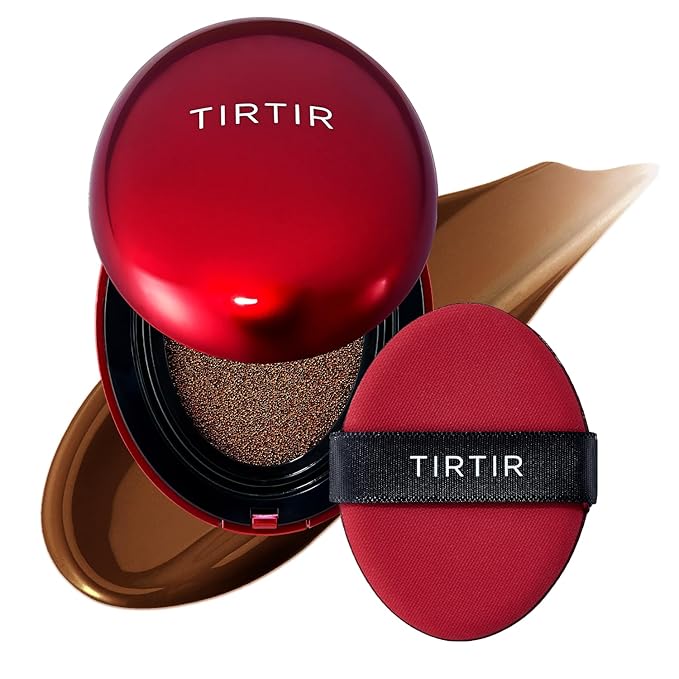 TIRTIR Mask Fit Red Cushion Foundation | Full coverage, Weightless, Skin fit, Satin Glow Finish, Korean Makeup BB Foundation, beauty, Tattoo cover up, Buildable (#47N Ebony, 0.63 Fl Oz)
