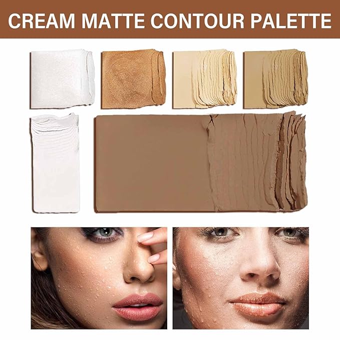 Boobeen 6 Colors Cream Contour Makeup Palette, Highlighter and Bronzer Palette Powder Kit with Mirror&Brush, Waterproof Concealer for Women