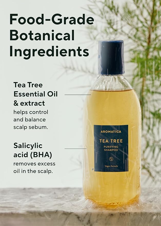 AROMATICA Tea Tree Purifying Shampoo 13.53fl.oz./400ml, Tea Tree Shampoo for Oily Hair and Scalp, Sulfate Free, Vegan