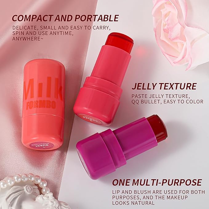 Cooling Water Jelly Tint Blush Makeup Blush Stick 3-in-1 Lip and Cheek Tint Stain Jelly Blush Multi-use Clear Glossy Gel Blush,0.18 Oz (4 Colors, 0.18 Oz)