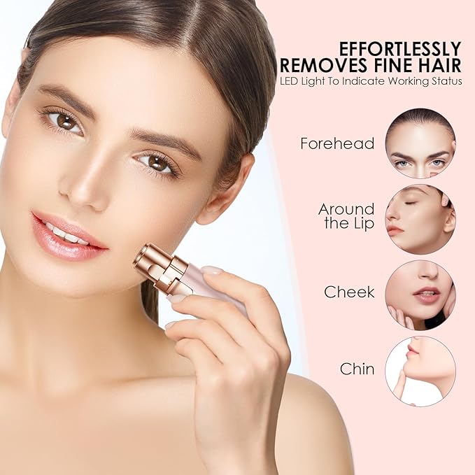 Eyebrow Facial Trimmer: 2 in1 Rechargeable Facial Hair Removal and Eyebrow Shaver - Face Lips Body Painless Facial Razor with Built-in LED Light (Pink)