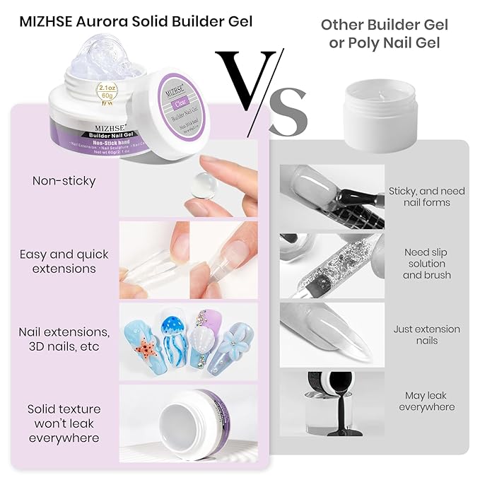 MIZHSE 2PCS 60g Clear and White Solid Builder Gel for Nails, 3D Sculpting Gel for Nail Art with Gold Silver Chrome Powder Nail Form Molding Builder Gels Kit for Women Home DIY Manicure