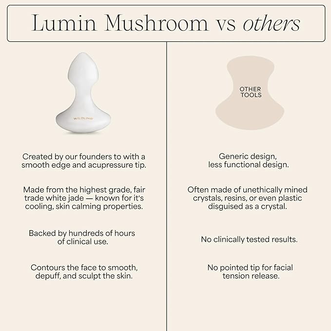 WILDLING Lumin Mushroom | Facial Massage Stone | Made with White Jade | Designed to Cool + De-puff + Calm the Skin | Perfect with Lumin Oil