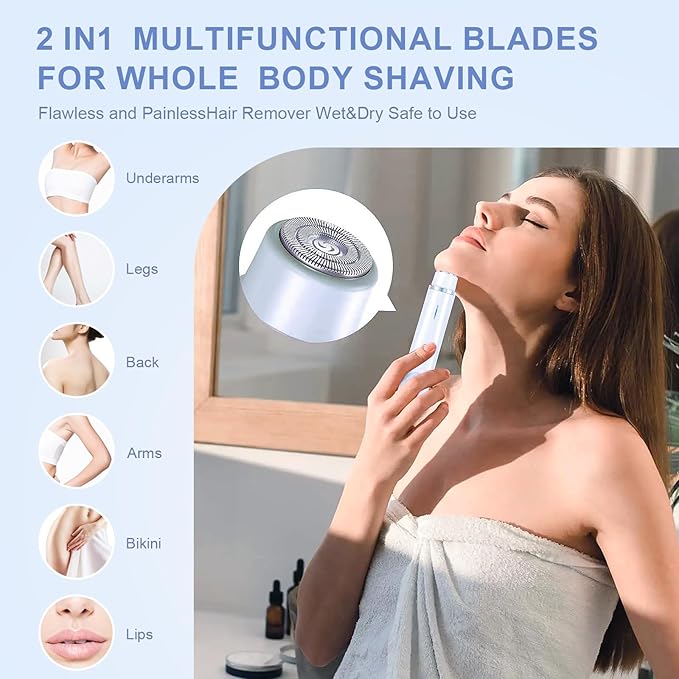 Dermave Bikini Shaver - Bikini Trimmer for Women, Painless Hair Removal for Face, Body & Intimate Areas (Blue)