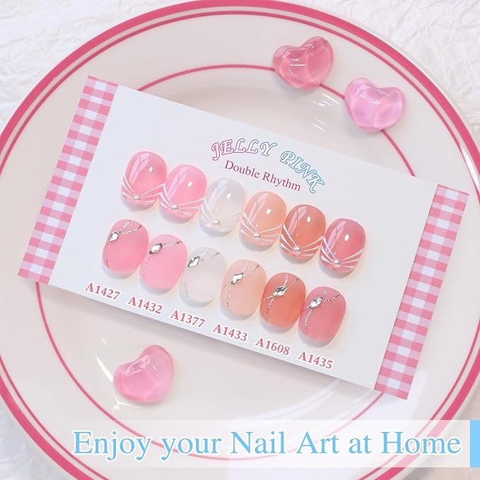 Double Rhythm 6 Pcs 15 ML Gel Polish Set Same Color Same Bottle Soak Off Gel Polish Kit Nail Art Manicure Salon DIY at Home for Women (Jelly Milky White Nude Pink Rose-T6-23)