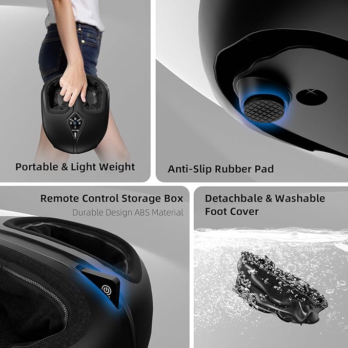 Shiatsu Foot Massager with Heat,Vibration,Air Compression and Deep Kneading for Plantar Fasciitis, Neuropathy,Improve Foot Wellness,Gifts for Women & Men（Black）