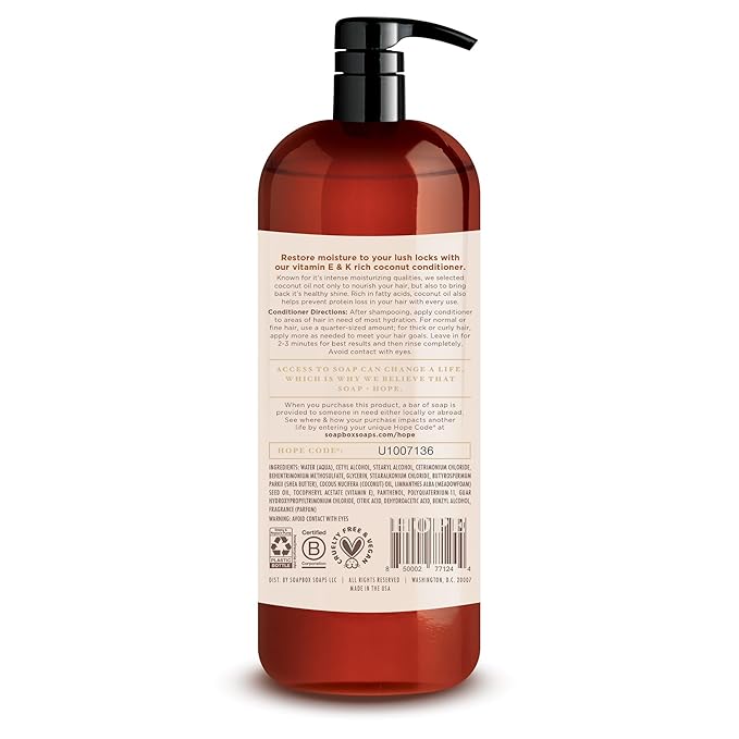 Soapbox Shampoo and Conditioner Set with Coconut Oil, Jojoba Oil, Aloe and Shea Butter to Moisturize and Nourish for All Hair Types, 1 Liter Each (Pack of 2)