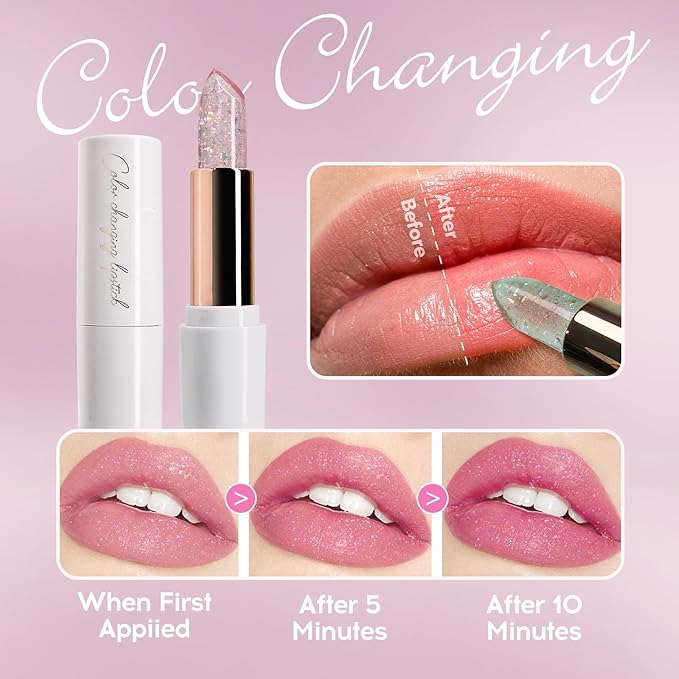 Ph Mood Magic Color Changing Lipstick, Crystal Flower Jelly Lipstick, Pearl Shimmer Lipstick Plumping Glimmer Glow Lipstick Long Lasting Nourishing Moisture Lip Care Color Change Lip Gloss(2#)