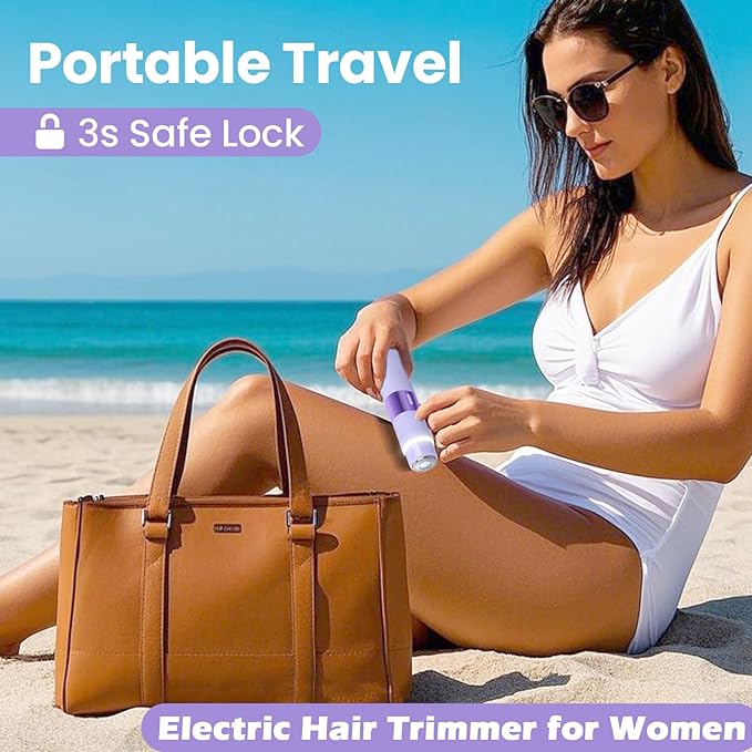 Bikini Trimmer for Women, Glow Aura Womens Shaver, Quiet Dual Head Waterproof Cordless Rechargeable Painless Trimmer for Underarms, Legs, Body (Purple)