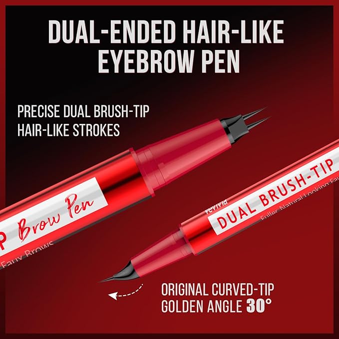 Vevivia Eyebrow Pencils for Women - Eyebrow Pen with Dual-Brush-Tip & Curved Tip for Natural Fuller-Looking Brows, Precise Hair-Like Strokes for All Brow Types, Last All-Day Brow Makeup, Brown