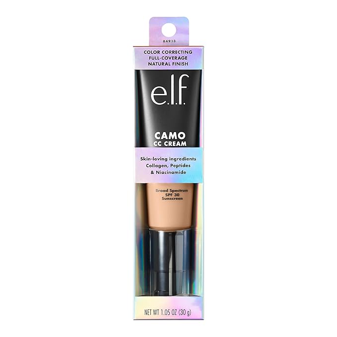 e.l.f. Camo CC Cream, SPF 30 Color-Correcting Medium-To-Full Coverage Face Foundation, Delivers An Airbrushed Finish, Vegan & Cruelty-Free, Light 250 W