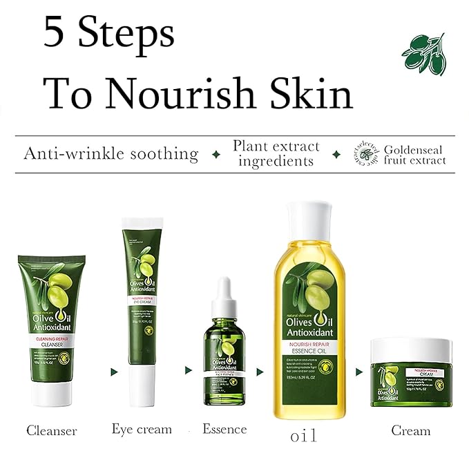 Olive Oil for Skin, 5Pcs Olive Oil Face Skincare Kit, Skin Care Products Set With Olive Oil for Face and Body, Skin Care Routine Kit for Women, Olive Oil Moisturizer, Skin Care for Dry Skin