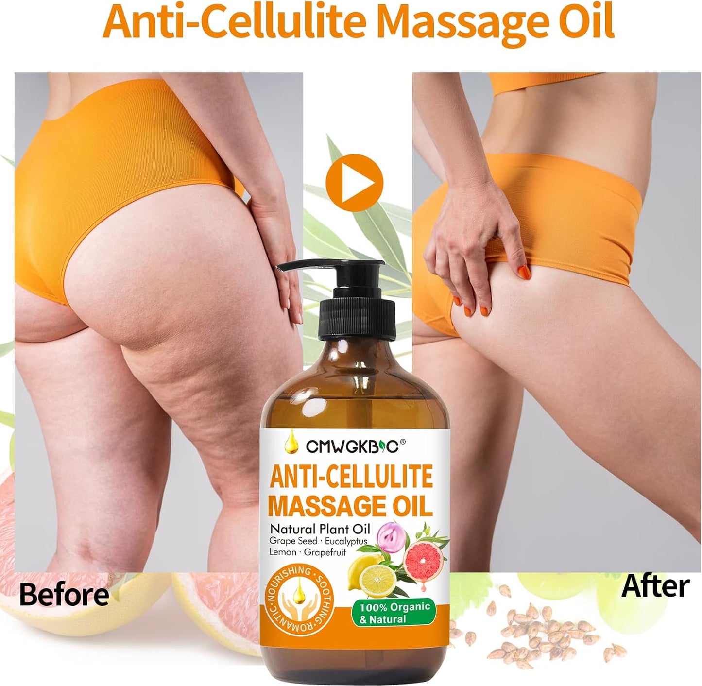 Anti Cellulite Oil Massage Oil for Massage Therapy,Body Oil for Skin Tightening & Cellulite Remover in Thighs and Butt,Cellulite Treatment Massage Oil,Assists with Firming,Toning & Moisturizes Skin